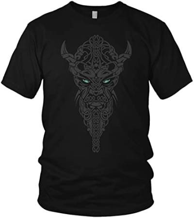 NØRTH Legendary Herren T-Shirt - Nordmann Celtic Knotwork Brust Aufdruck, nordische Wikinger Walhalla Geschenke für Männer, Odin Thor Valhalla Viking Shirt, Farbe:Schwarz/Petrol, Größe:XL von vanVerden