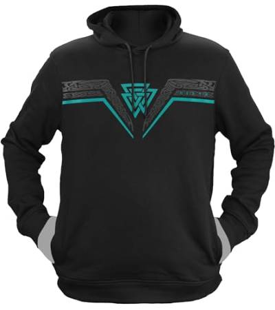 NØRTH Legendary Herren Hoodie mit Kapuze - Valknut Wotansknoten - nordische Wikinger Walhalla Geschenke für Männer, Valhalla Viking Herren Pullover, Farbe:Schwarz/Petrol, Größe:XL von vanVerden