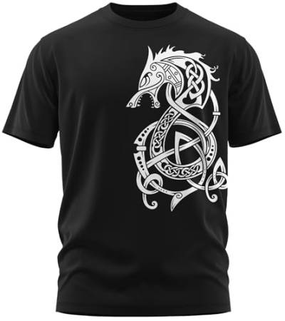 NØRTH Legendary Herren T-Shirt - Fenriswolf 2.0 Fenrir Wolf Brust Aufdruck, nordische Wikinger Walhalla Geschenke für Männer, Odin Thor Valhalla Viking Shirt, Farbe:Schwarz/Weiß, Größe:XL von vanVerden