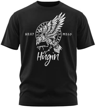 NØRTH Legendary Herren T-Shirt - Odin Rabe Hugin Brust Aufdruck, nordische Wikinger Walhalla Geschenke für Männer, Odin Thor Valhalla Viking Shirt, Farbe:Schwarz/Weiß, Größe:3XL von vanVerden