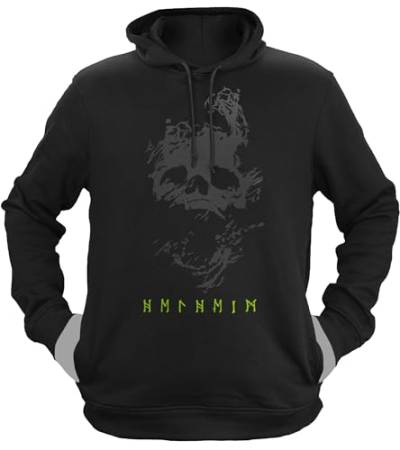 NØRTH Legendary Herren Hoodie mit Kapuze - Helheim Unterwelt Totenreich - nordische Wikinger Walhalla Geschenke für Männer, Valhalla Viking Herren Pullover, Farbe:Schwarz/Grün, Größe:S von vanVerden