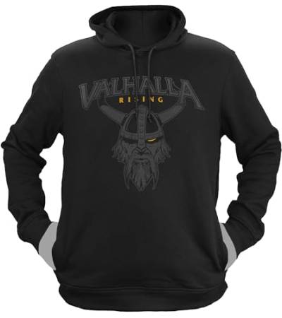 NØRTH Legendary Herren Hoodie mit Kapuze - Vahalla Krieger Nordmann - nordische Wikinger Walhalla Geschenke für Männer, Valhalla Viking Herren Pullover, Farbe:Schwarz/Gelb, Größe:XXL von vanVerden