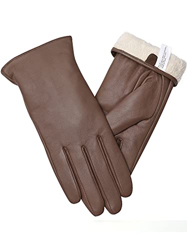 vislivin Vollhand Touchscreen-Handschuhe für Damen Leder Handschuhe Warmer Winter SMS Autofahren Handschuh Braun L von vislivin