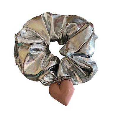 Silbernes großes Darm-Haarband mit Herz-Anhänger, einfaches Haar, Pferdeschwanz, Haarband, Kopfbedeckung, elastischer Pferdeschwanz-Halter, Pferdeschwanz-Haarband, Material von xbiez