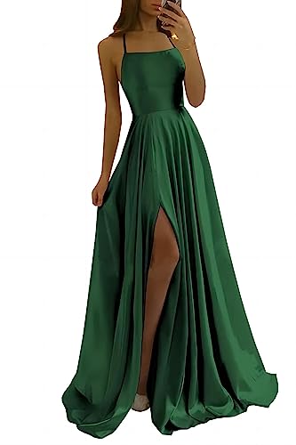 xxxiticat Damen Elegant Lange Ballkleider Satin A-Linie Hochzeitskleid Abendkleider Sexy Neckholder Spaghetti Brautkleid Kleider Lang Prinzessin Brautjungfer Kleid(DN,XS) von xxxiticat