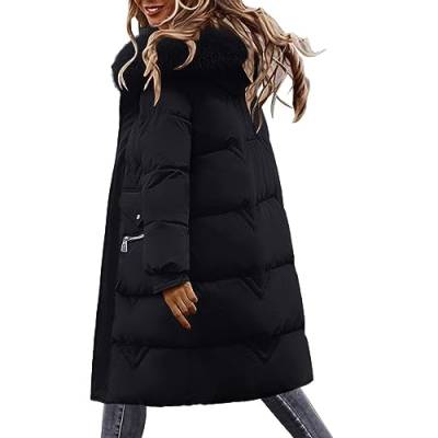 yruphome Damen Wintermantel Warmer Steppmantel Elegante Lange Winterjacke Mit Kapuze Dicke Warme Winddichte Softshell Jacke Parka Hoodie Jacke Pufferjacke ÜBergangsjacke Klassische Outdoor Jacke von yruphome