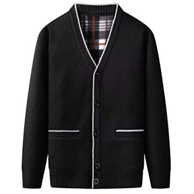 yuyungongsi Strickjacke Herren Cardigan Pullover - Gestrickt Trachtenjacke Cardigan Herren Schwarz Grau mit Taschen Pullover Winter Strickjacke für Herren Schwarz XL von yuyungongsi