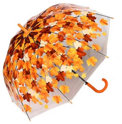 zmgmsmh Season Leaves Schirm, transparent, Blasen-Regenschirm, kuppelförmig, Kunststoff, Blatt-Orange von zmgmsmh