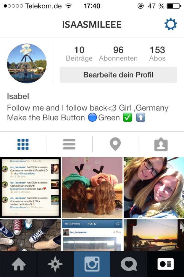 bitte folgt mir auf Instagram ich folge auf jeden Fall zurück und like auch so viele Bilder wie ihr von mir Liket (oder mehr) isaasmileee