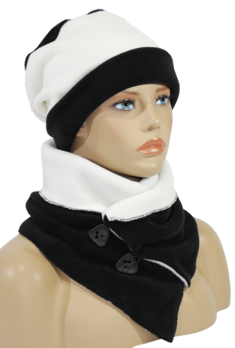 Mütze Schal Set Fleece schwarz weiß Mütze Schal Set Fleece schwarz weiß von klennes