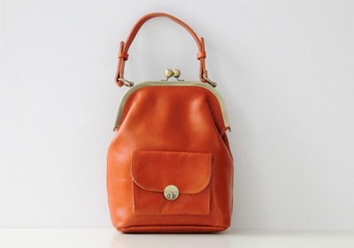 Leder Handtasche, "Gwen" in orange - braun, Vintage Leder Handtasche, Clipverschluss, Ledertasche, Henkeltasche, Vintage Stil, handgemacht von taschenkinder