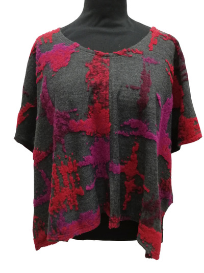 Überwurf Lagenlook Oversize Wolle grau-rot Überwurf Lagenlook Oversize Wolle grau-rot von klennes