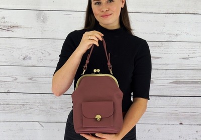 Retro Bügeltasche Leder, Retro Lederasche Damen "Grace" in Himbeere Lila, Leder Henkeltasche, Umhängetasche Damen von taschenkinder