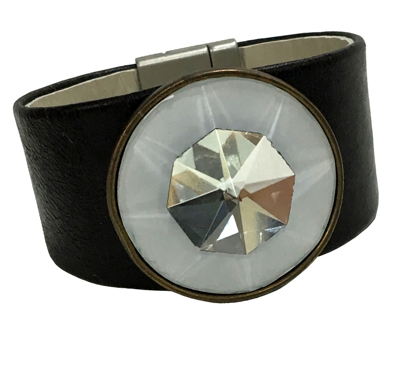 "Star W" Armreif Leder Glas von Alena-Raufer