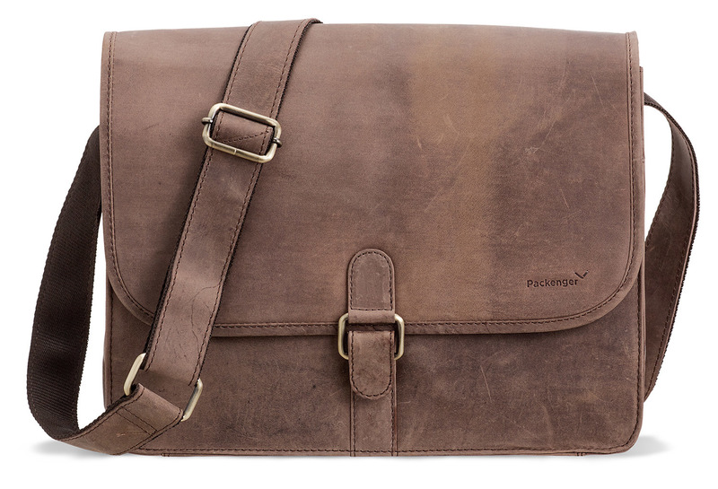 Packenger Aslang Echtleder Umhängetasche mit Notebook-Fach bis 15 Zoll von e-Trado