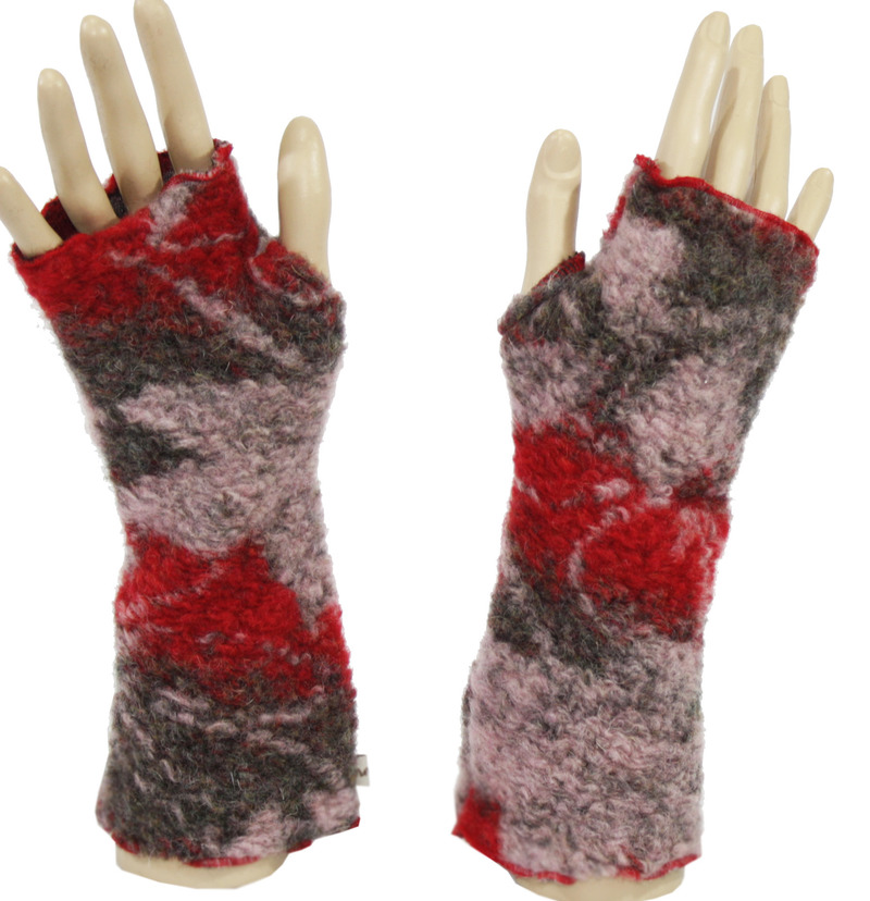 Damen Mütze Schal Handschuhe Wolle rot grau von klennes