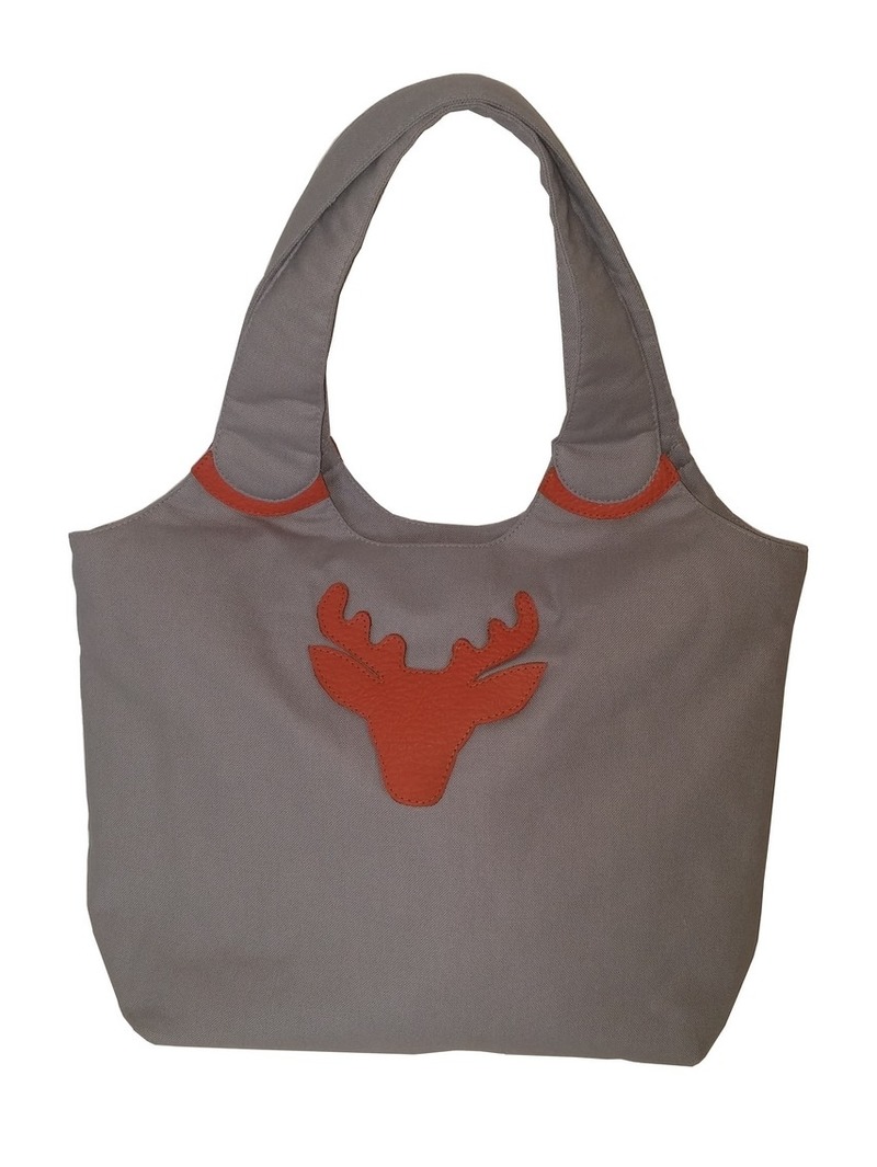 Stoff Beutel mit Hirschkopfmotiv grau von Unikats-by-Sabine-Greim