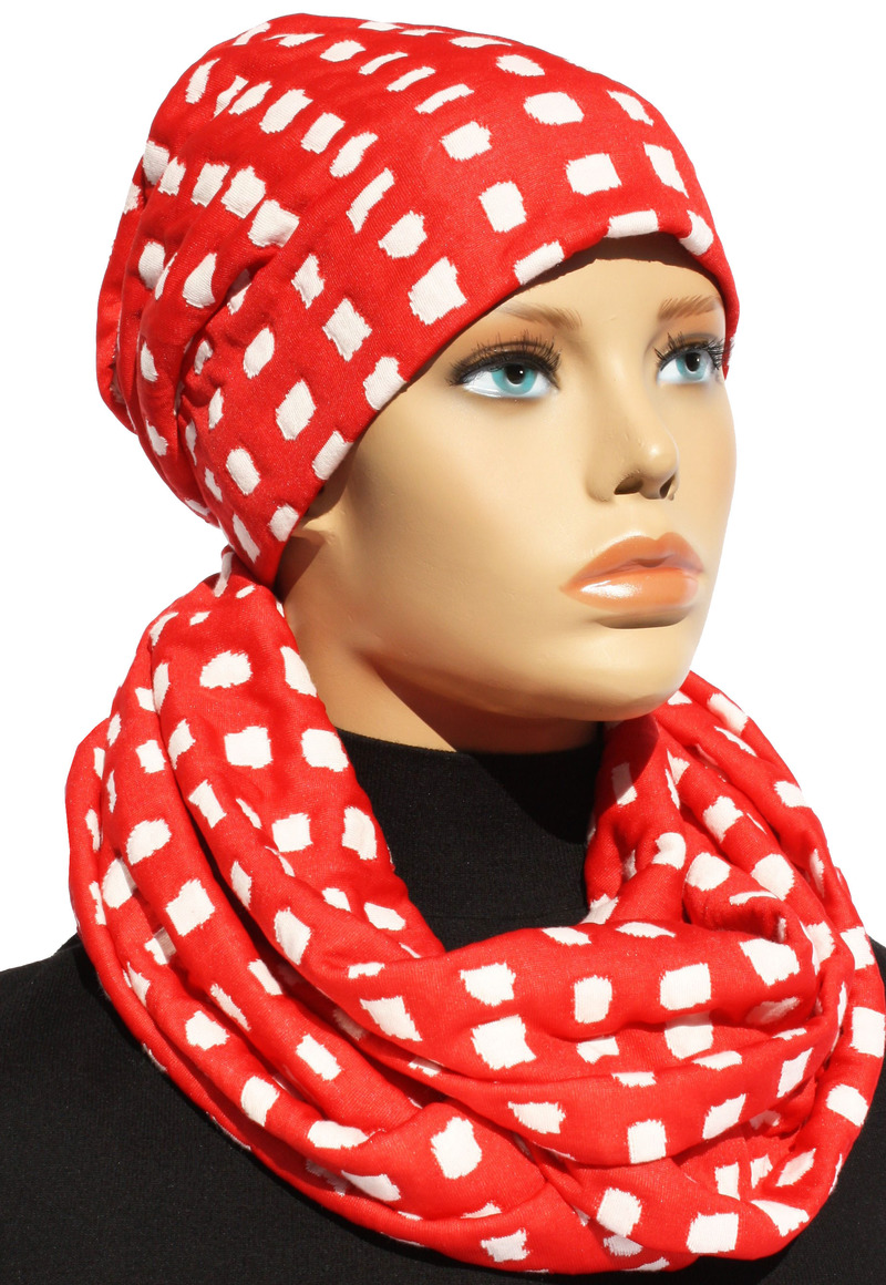 Mütze Schal Stulpen Set rot weiß Tupfen von klennes