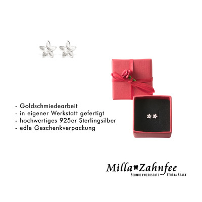 Kinderohrringe: Ohrstecker Stern Blümchen - 925 Silber Kinderohrringe: Ohrstecker Stern Blümchen - 925 Silber von MillaZahnfee, Schmuckwerkstatt Verena Brack