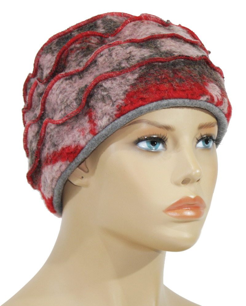 Damen Mütze Schal Handschuhe Wolle rot grau von klennes