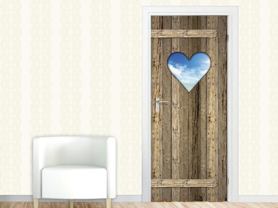 Türbild Aufkleber Herz Holztür Wolken von GrazDesign