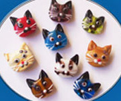 9 Katzenperlen Lampwork handmade, Katzenköpfe, Glasperlen von Perlenscheune