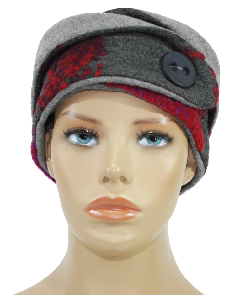 Damen Stirnband Wolle grau rot von klennes
