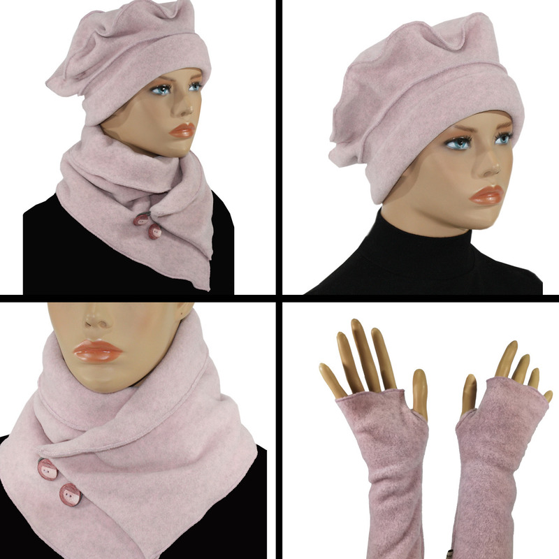 Damen Mütze Schal Handschuhe 3er Set rosa Pamina von klennes