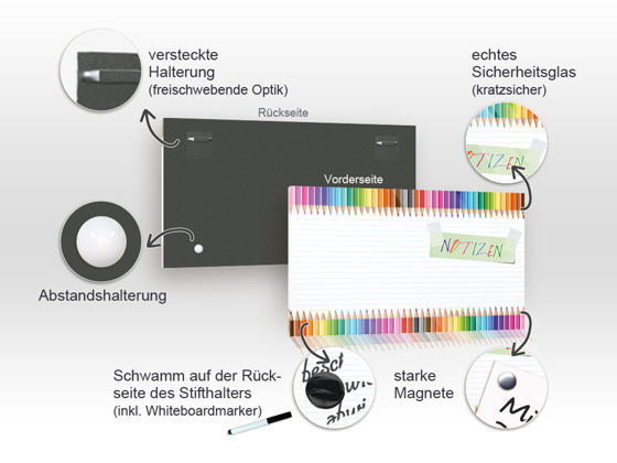 Glasmagnettafel Spruch Notizen Stifte von GrazDesign