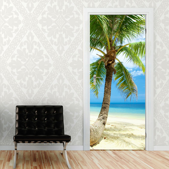 Türbild Türaufkleber Tür Deko Türsticker Palme Meer Strand Sand Himmel von GrazDesign