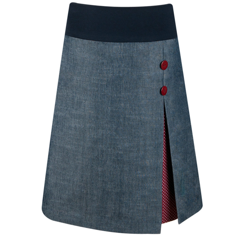 Jeansrock Kellerfalte dunkelblau weinrot von LineaMano