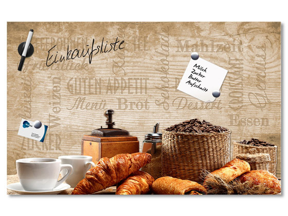 Glas Magnettafel Wandtafel Magnetwand für Küche Crossaints Kaffeetassen Bohnen Glas Magnettafel Wandtafel Magnetwand für Küche Crossaints Kaffeetassen Bohnen von GrazDesign