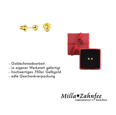 Kinderohrringe: Ohrstecker Kugel - 750 Gold matt von MillaZahnfee, Schmuckwerkstatt Verena Brack