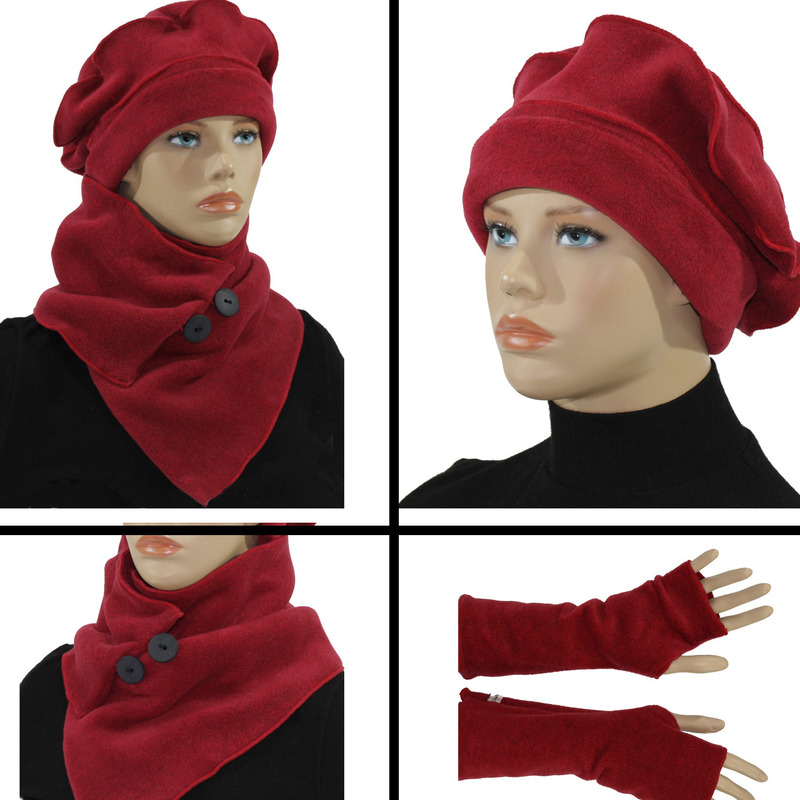 Mütze Schal Handschuehe Set Fleece rot Paula von klennes