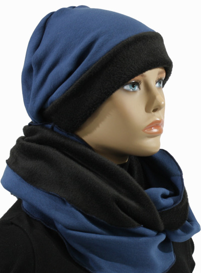 3er Set Mütze Schal Stulpen Set blau-schwarz Stella 3er Set Mütze Schal Stulpen Set blau-schwarz Stella von klennes