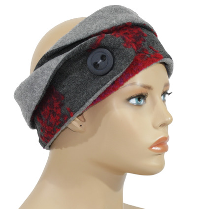 Damen Stirnband Wolle grau rot Damen Stirnband Wolle grau rot von klennes