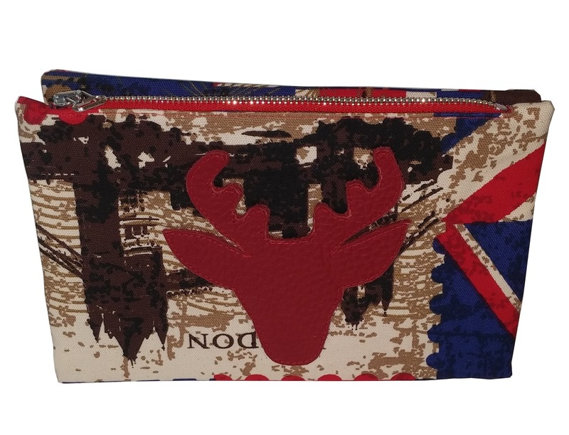 Stoff Doppel Clutch mit Hirschkopfmotiv London Style von Unikats-by-Sabine-Greim