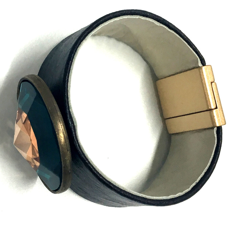 "Star V" Armreif Armband Leder Glas von Alena-Raufer