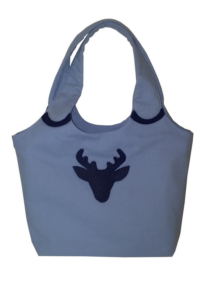 Stoff Beutel mit Hirschkopfmotiv hellblau von Unikats-by-Sabine-Greim
