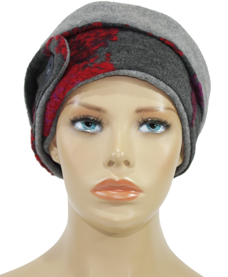 Damen Stirnband Wolle grau rot von klennes