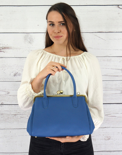 Ledertasche, Umhängetasche "Marie" in blau, Handtasche Damen, Leder Henkeltasche, Leder Schultertasche, Leder Bügeltasche, Vintage Stil von taschenkinder