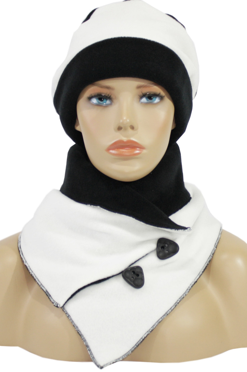 Mütze Schal Set Fleece schwarz weiß von klennes