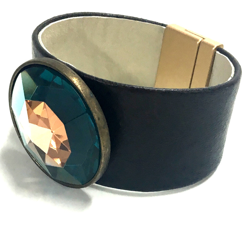 "Star V" Armreif Armband Leder Glas von Alena-Raufer