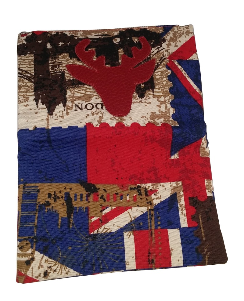 Stoff Doppel Clutch mit Hirschkopfmotiv London Style von Unikats-by-Sabine-Greim