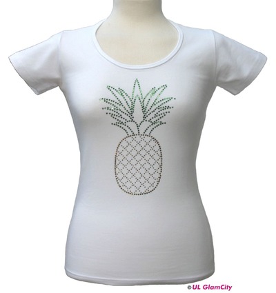 T- Shirt, weiß, Ananas, Strass von UL-GlamCity