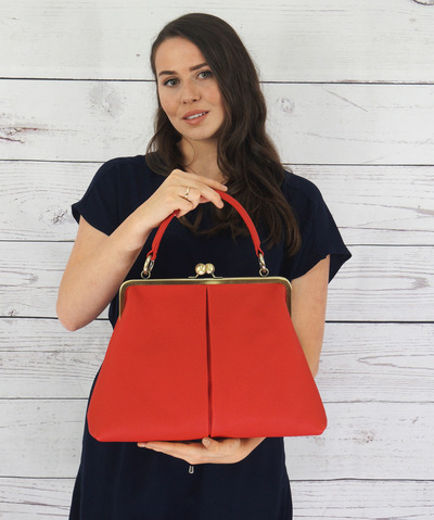 Damen Handtasche, Leder Handtasche Olivia in rot, Handtasche, Leder Henkeltasche, Leder Schultertasche, Bügeltasche, Retro von taschenkinder