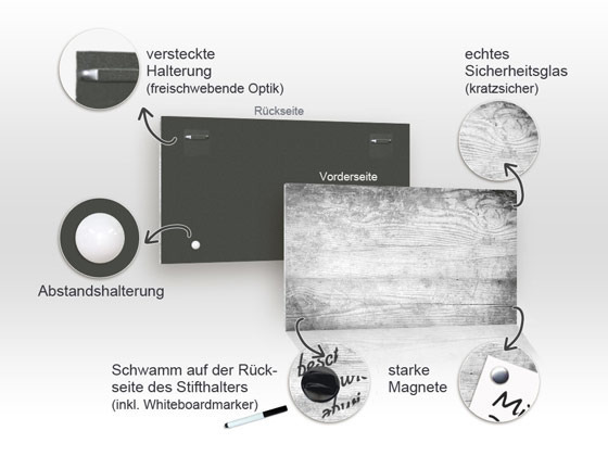 Glas Magnettafel Holzoptik Maserung grau Glas Magnettafel Holzoptik Maserung grau von GrazDesign