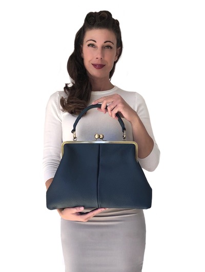 Vintage Handtasche, Henkeltasche "Olivia" in dunkelblau, Retro Handtasche, Leder Schultertasche, Bügeltasche, große Handtasche von taschenkinder