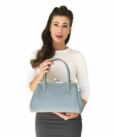 Handtasche Damen, Ledertasche "Marie" in hellblau, Henkeltasche, Handtasche Leder, Clipverschluss, Bügeltasche, Vintage von taschenkinder