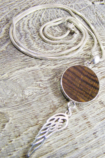 Silberkette Anhänger Silber + Flügel, Bocote Holz Ø18mm Silberkette Anhänger Silber + Flügel, Bocote Holz Ø18mm von Holzfelge